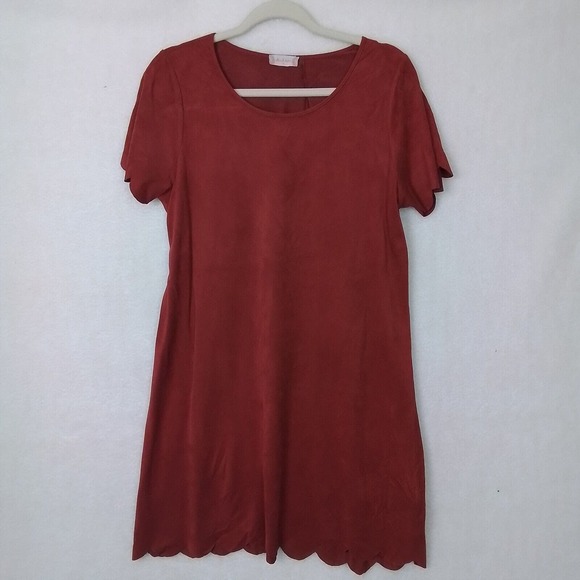 Altar'd State Faux Suede Casual Dress Size Med in Rust Orange w/ Scallop‎ Hems - Picture 1 of 11